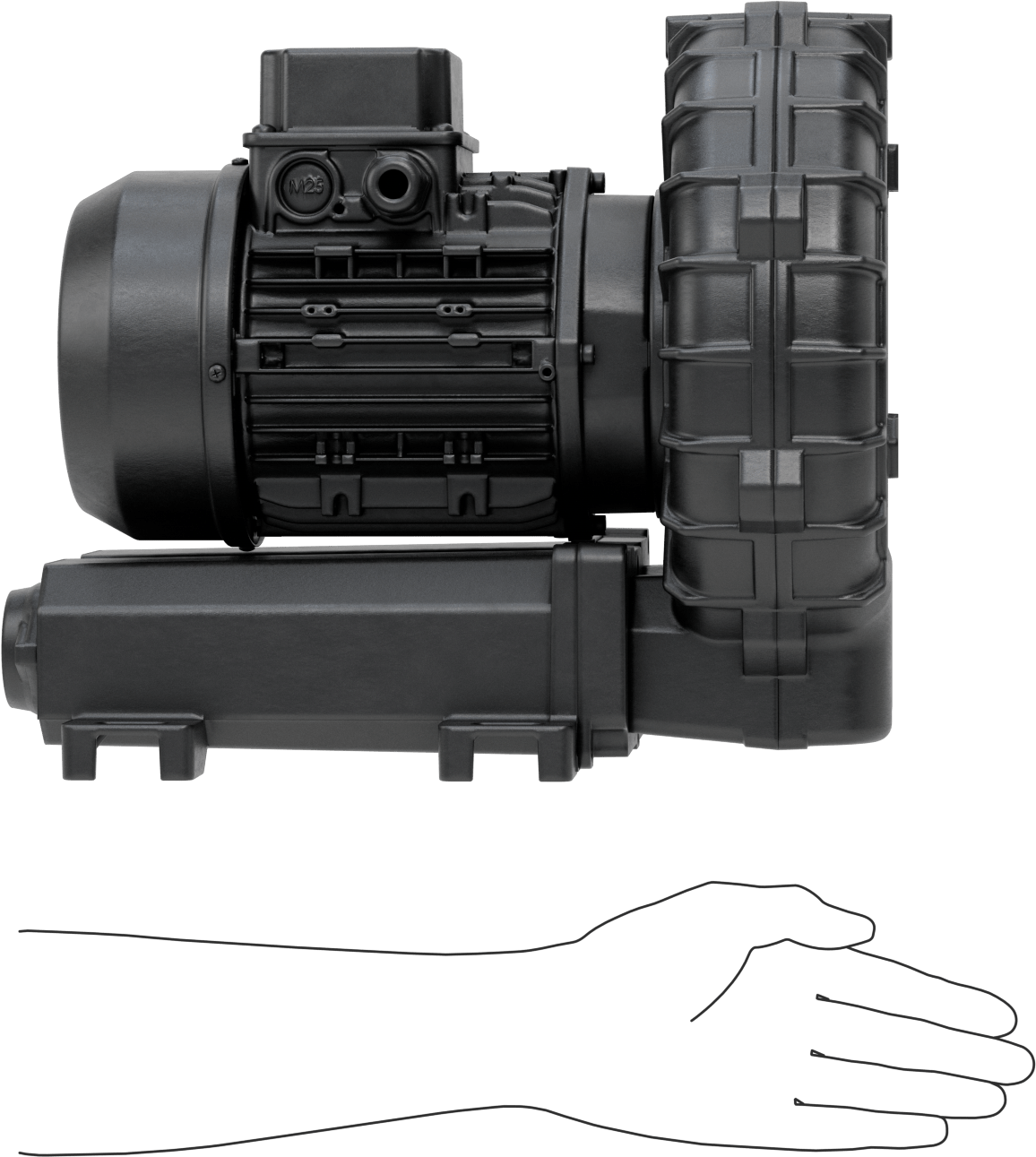 Yüksek Akışlı Düşük Basınçlı Sıkıştırılmış Hava Üfleyici, İki Aşamalı, 3 Phase, 208/230/460V AC, 41 CFM@0 PSI