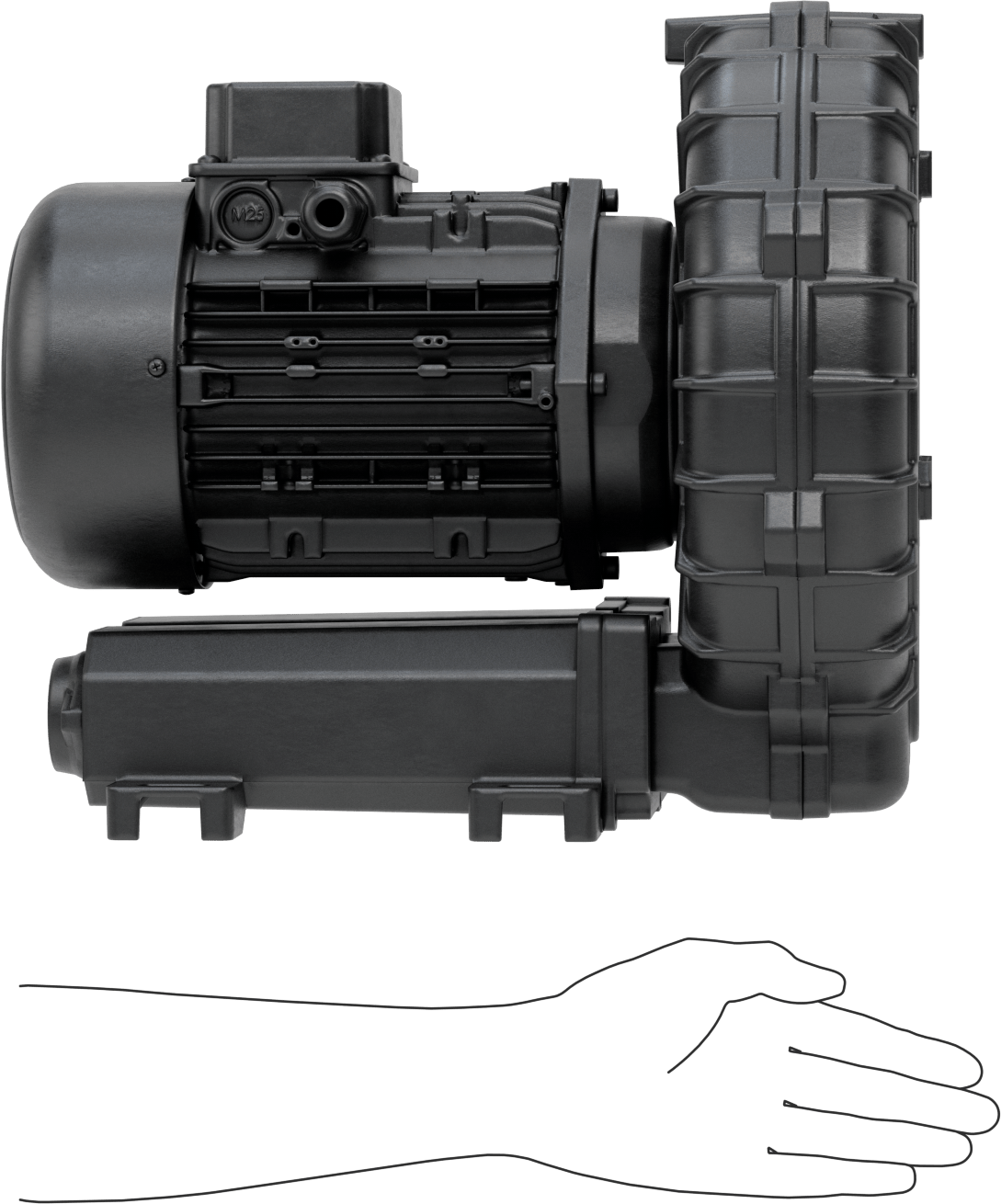 Yüksek Akışlı Düşük Basınçlı Sıkıştırılmış Hava Üfleyici, İki Aşamalı, 3 Phase, 208/230/460V AC, 65 CFM@0 PSI