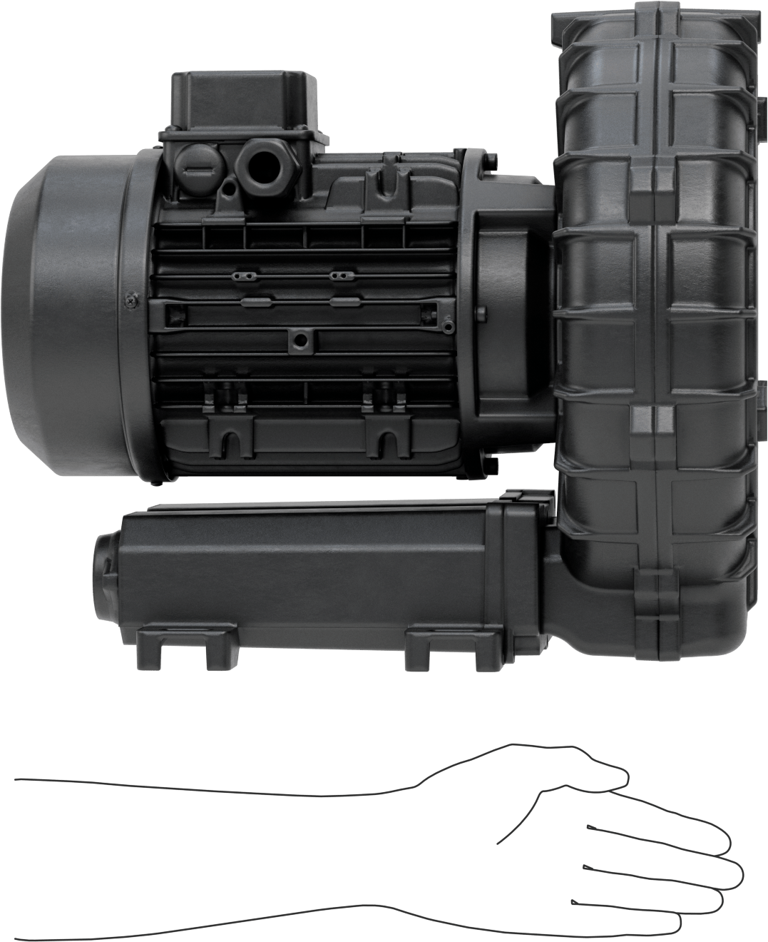 Yüksek Akışlı Düşük Basınçlı Sıkıştırılmış Hava Üfleyici, İki Aşamalı, 3 Phase, 208/230/460V AC, 81 CFM@0 PSI