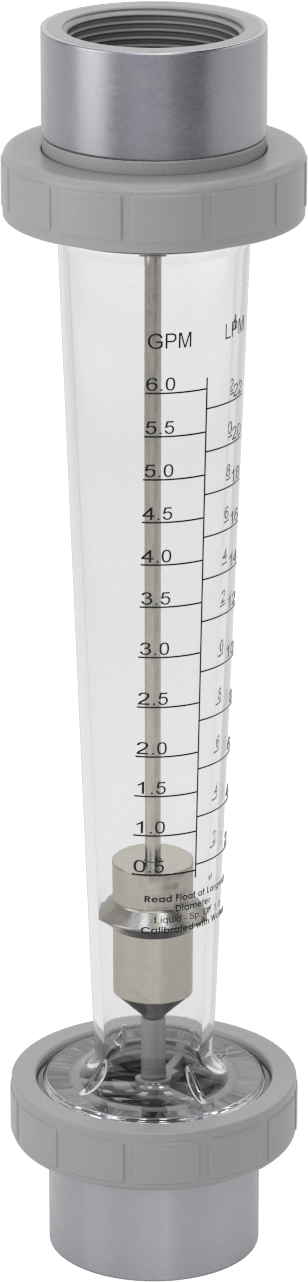 Yüksek Sıcaklık Akış Ölçer, PVC Bağlantı Parçaları, 1-1/2 NPT Dişi, 0.5 ila 6 gpm