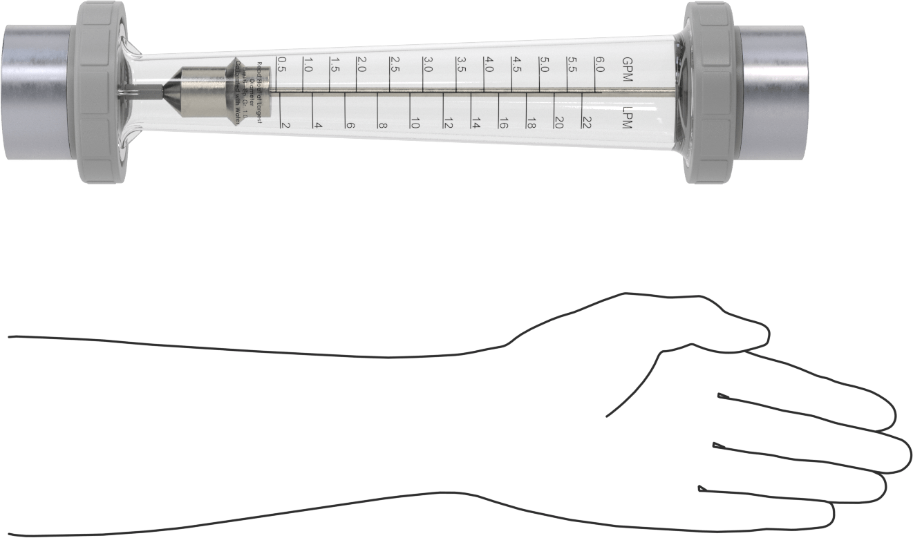 Yüksek Sıcaklık Akış Ölçer, PVC Bağlantı Parçaları, 1-1/2 NPT Dişi, 0.5 ila 6 gpm