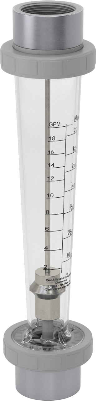 Yüksek Sıcaklık Akış Ölçer, PVC Bağlantı Parçaları, 1-1/2 NPT Dişi, 2 ila 20 gpm