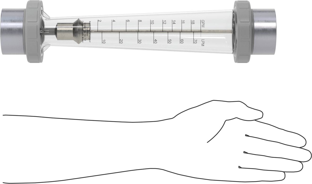 Yüksek Sıcaklık Akış Ölçer, PVC Bağlantı Parçaları, 1-1/2 NPT Dişi, 2 ila 20 gpm
