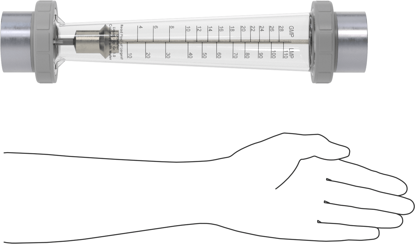 Yüksek Sıcaklık Akış Ölçer, PVC Bağlantı Parçaları, 1-1/2 NPT Dişi, 3 ila 30 gpm