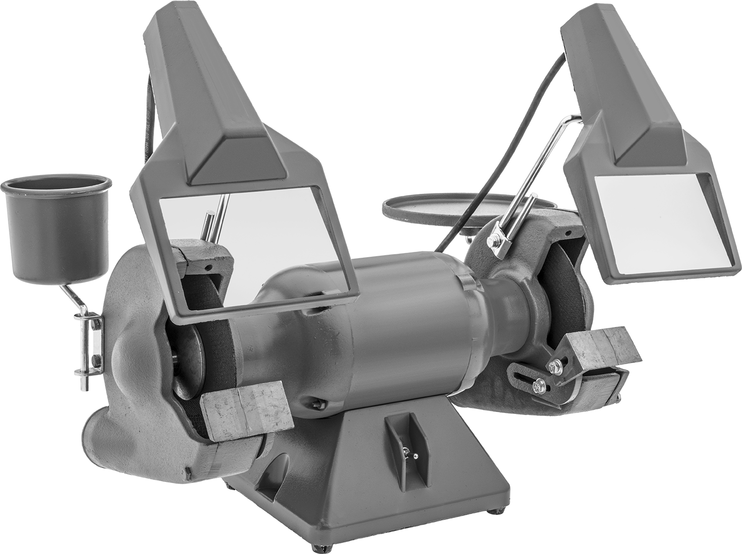 Grinder with Tool Tray, Two Adjustable Lighted Eye Shields, and Water Pot