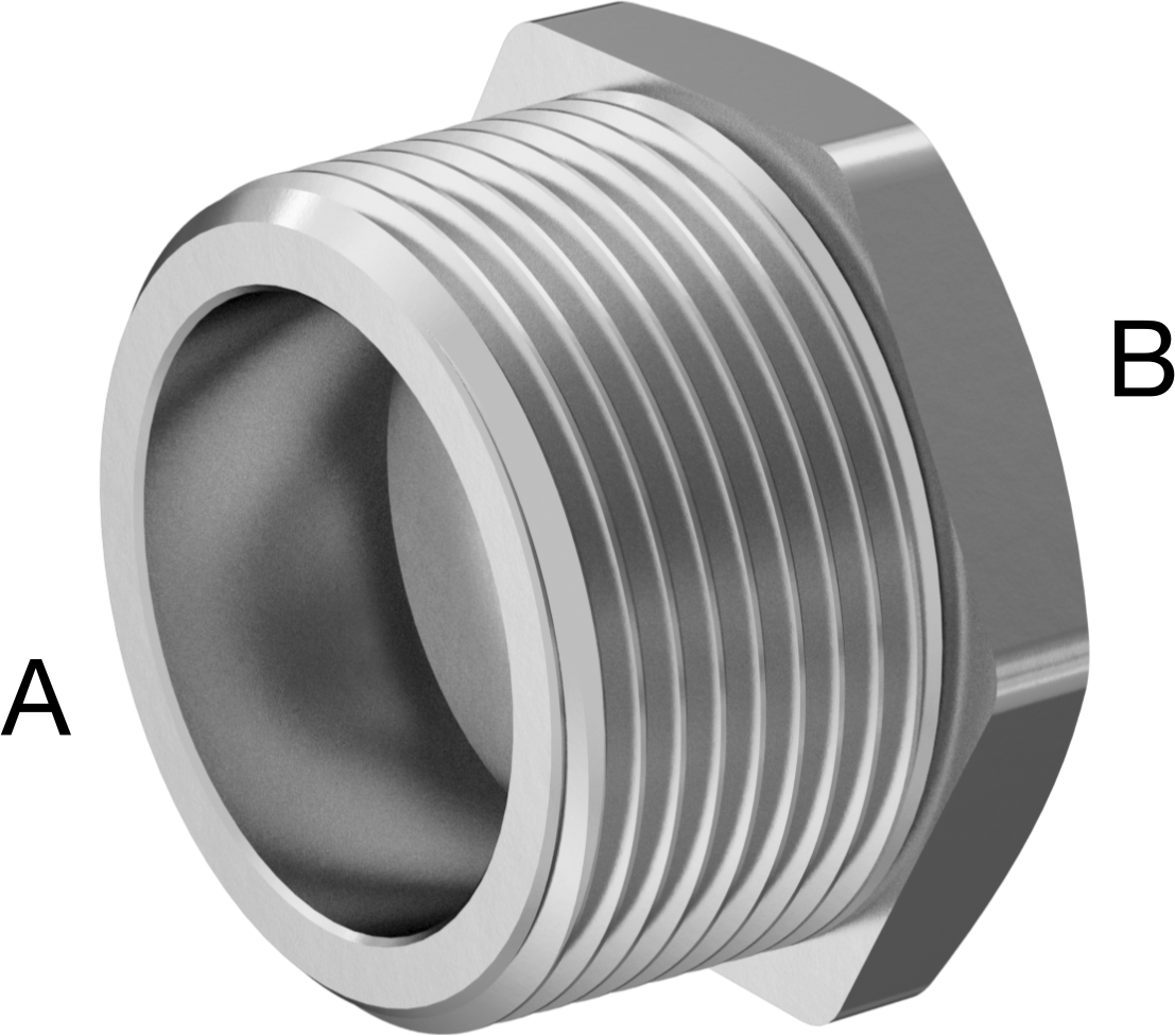 316 Paslanmaz Çelik Dişli Boru Bağlantı Elemanı, Düşük Basınç, Burç Adaptörü, 1-1/4 Erkek x 3/8 Dişi