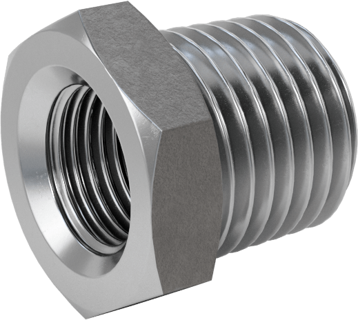 Düşük Basınçlı Boru Bağlantı Elemanı, Çelik, Altıgen Burç Adaptörü, 1/4 NPT Erkek x 1/8 NPT Dişi