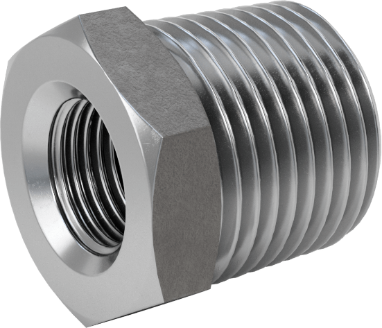 Düşük Basınçlı Boru Bağlantı Elemanı, Çelik, Altıgen Burç Adaptörü, 3/8 NPT Erkek x 1/8 NPT Dişi