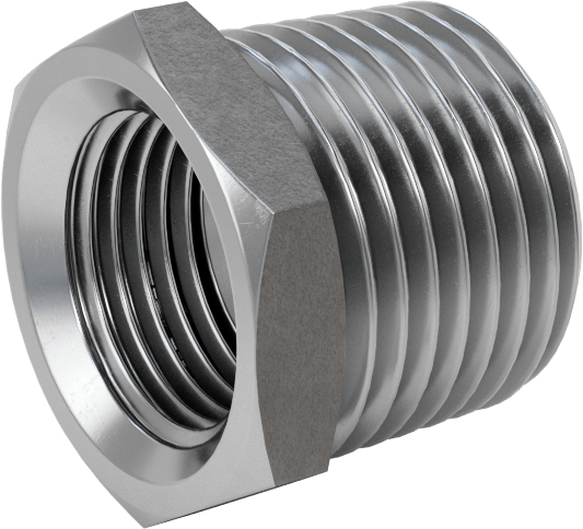 Düşük Basınçlı Boru Bağlantı Elemanı, Çelik, Altıgen Burç Adaptörü, 1/2 NPT Erkek x 3/8 NPT Dişi