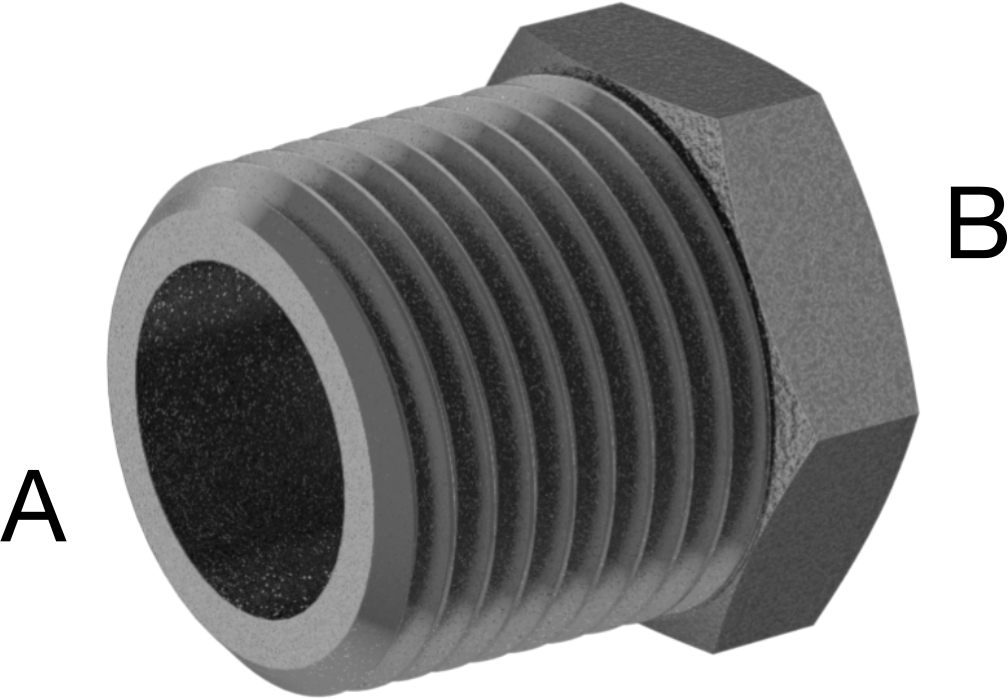 Düşük Basınçlı Boru Bağlantı Elemanı, Çelik, Altıgen Burç Adaptörü, 3/8 NPT Erkek x 1/4 NPT Dişi