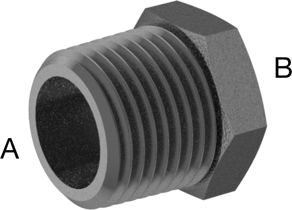Düşük Basınçlı Boru Bağlantı Elemanı, Çelik, Altıgen Burç Adaptörü, 1/2 NPT Erkek x 3/8 NPT Dişi