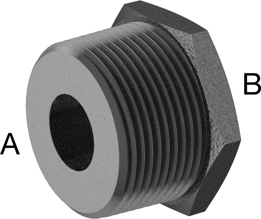 Düşük Basınçlı Boru Bağlantı Elemanı, Çelik, Altıgenli Burç Adaptörü, 1-1/4 Erkek x 1/2 Dişi NPT