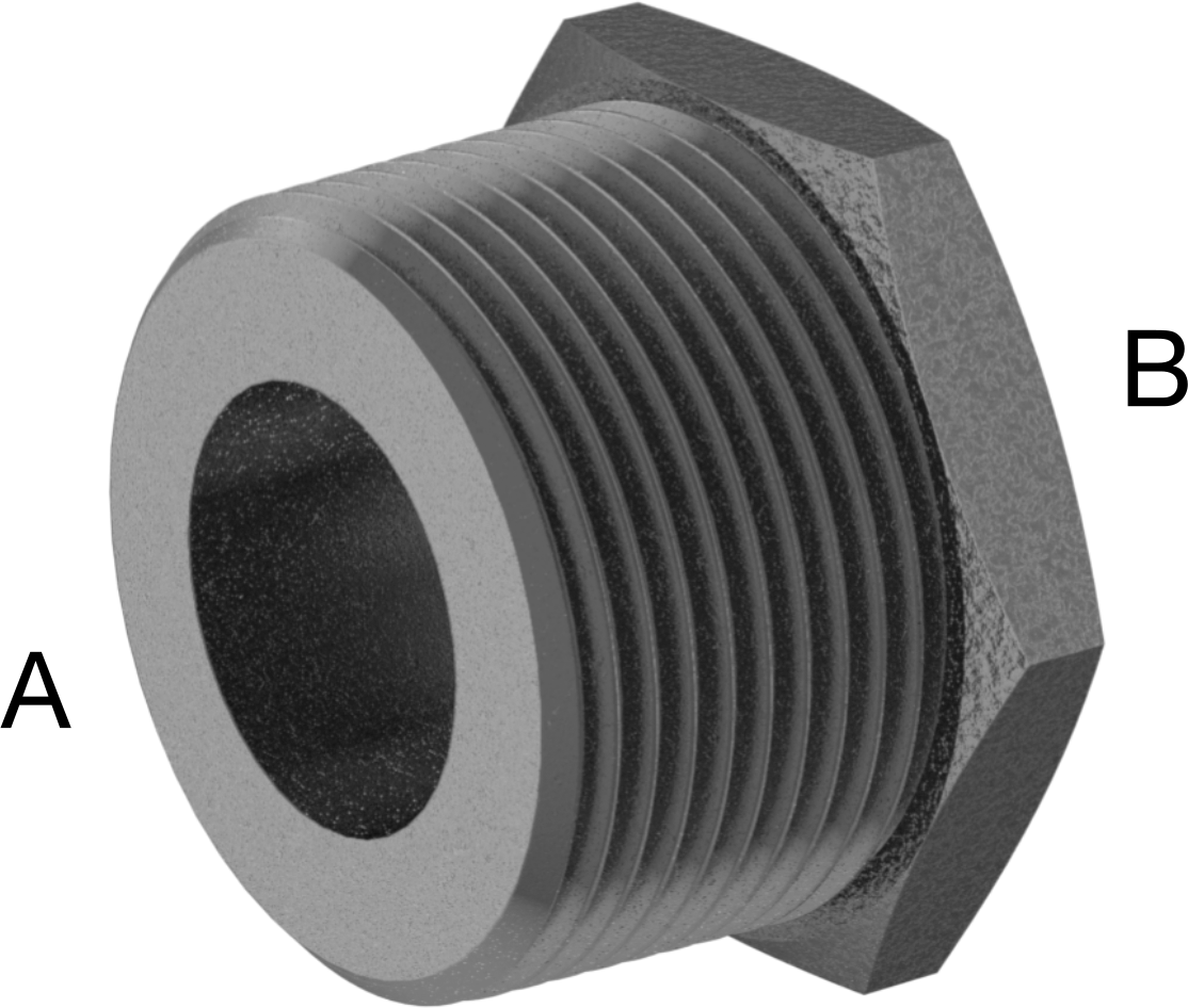 Düşük Basınçlı Boru Bağlantı Elemanı, Çelik, Altıgenli Burç Adaptörü, 1-1/4 Erkek x 3/4 Dişi NPT