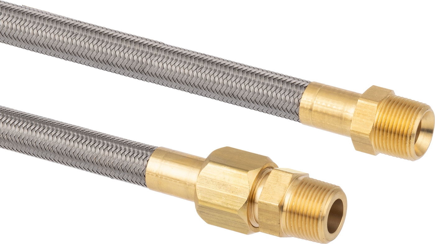 Bağlantı Parçaları ile Yüksek Basınçlı Örgülü Kimyasal Hortum, Döner Uç, Pirinç 1/2 x 1/2 NPT Erkek, 5/8" OD