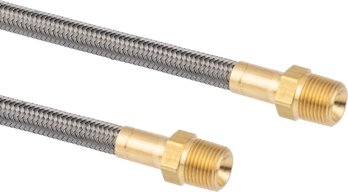 Bağlantı Parçaları ile Yüksek Basınçlı Örgülü Kimyasal Hortum, Sabit, Pirinç 3/8 x 3/8 NPT Erkek, 7/16" OD