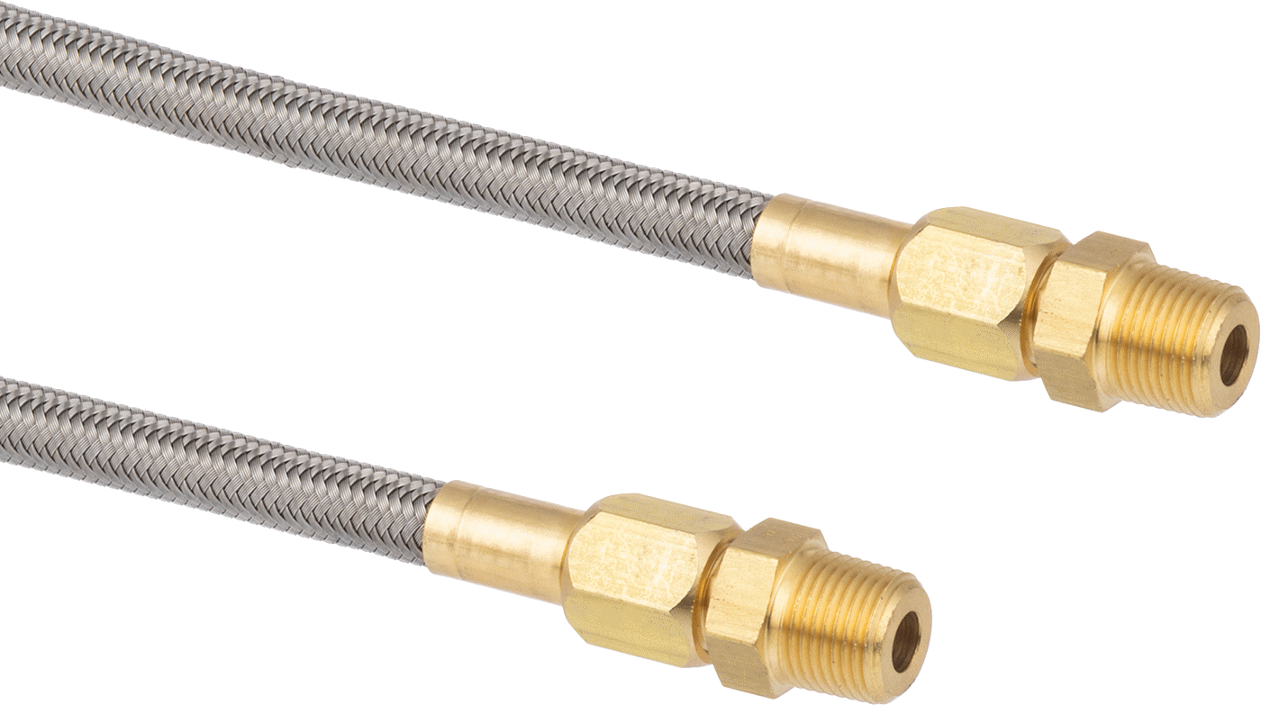 Bağlantı Parçaları ile Yüksek Basınçlı Örgülü Kimyasal Hortum, Döner Uçlar, Pirinç 3/8 x 3/8 NPT Erkek, 7/16" OD