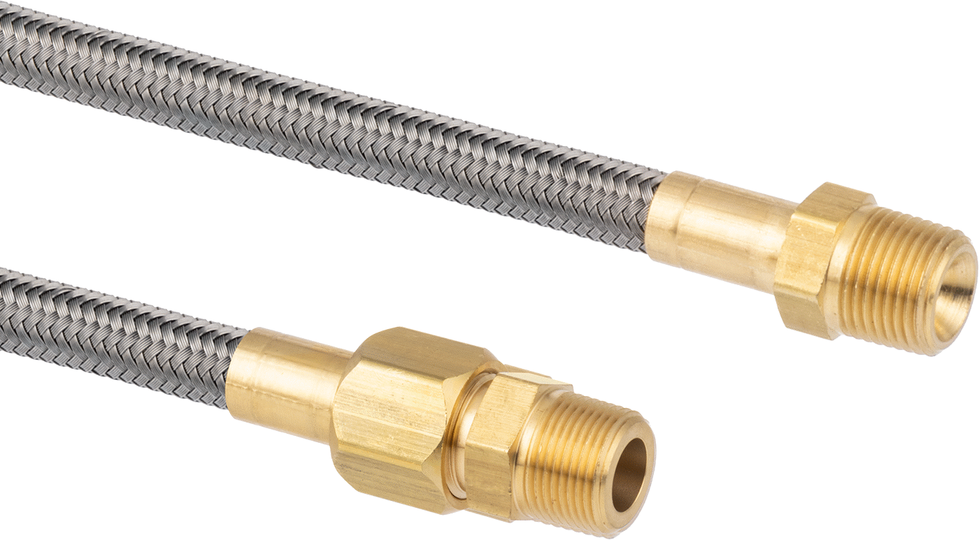 Bağlantı Parçaları ile Yüksek Basınçlı Örgülü Kimyasal Hortum, Döner Uç, Pirinç 3/8 x 3/8 NPT Erkek, 7/16" OD