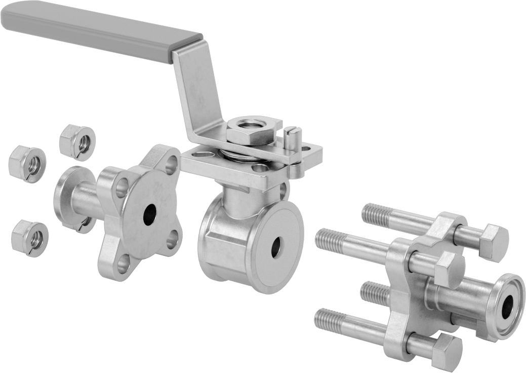 Gıda ve İçecek için Açma/Kapama Vanası, Sıhhi Bağlantı Parçaları, Dolgulu PTFE Conta, 1/2" Boru Dış Çapı için