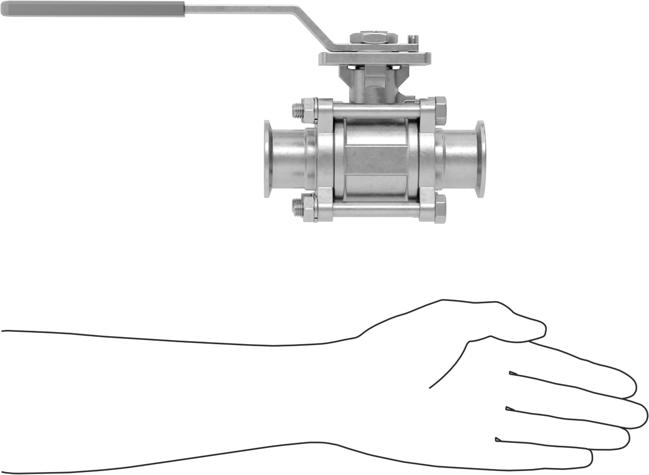 Gıda ve İçecek için Açma/Kapama Vanası, Sıhhi Bağlantı Parçaları, Dolgulu PTFE Conta, 1,5" Boru Dış Çapı için