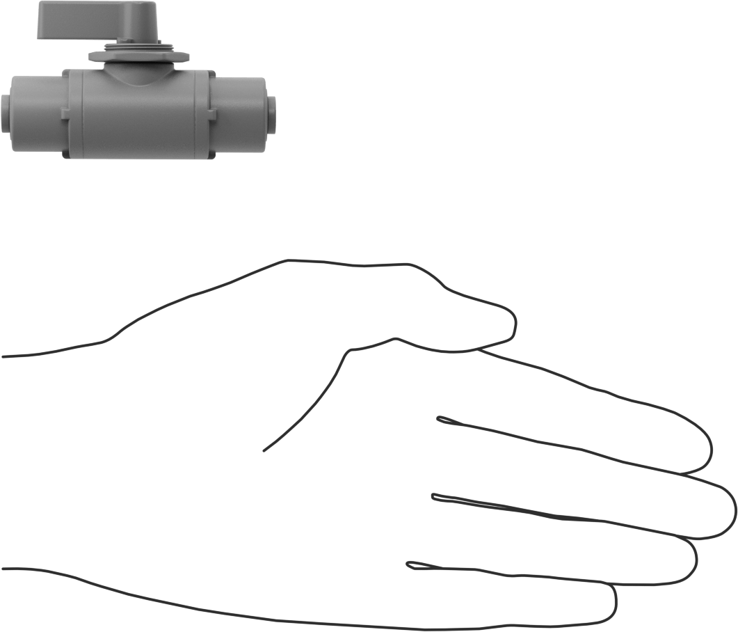 İçme Suyu için Açma/Kapama Vanası, PVC, 1/4" Boru Dış Çapı Push-to-Connect için, 2-1/2" Uzunluk