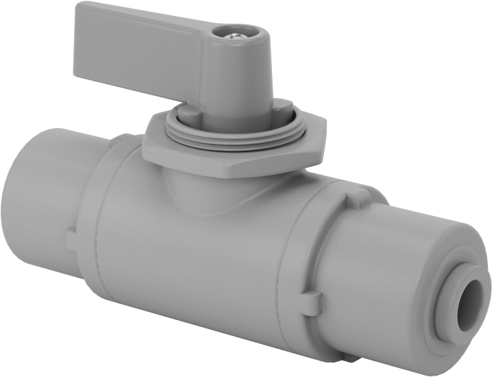 İçme Suyu için Açma/Kapama Vanası, PVC, 1/4" Boru Dış Çapı Push-to-Connect için, 2-1/2" Uzunluk