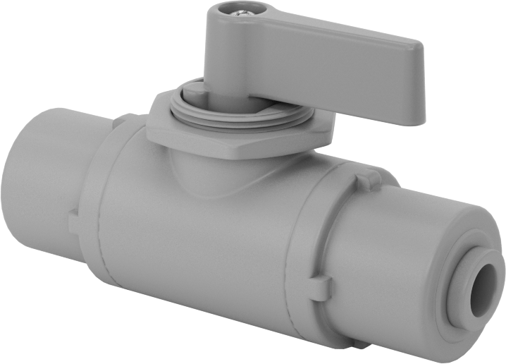İçme Suyu için Açma/Kapama Vanası, PVC, 1/4" Boru Dış Çapı Push-to-Connect için, 2-1/2" Uzunluk