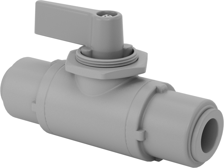 İçme Suyu için Açma/Kapama Vanası, PVC, 3/8" Dış Çaplı Tüp için Push-to-Connect, 2-13/16" Uzunluk
