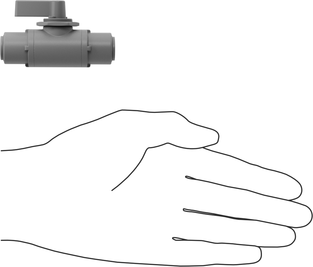 İçme Suyu için Açma/Kapama Vanası, PVC, 3/8" Dış Çaplı Tüp için Push-to-Connect, 2-13/16" Uzunluk