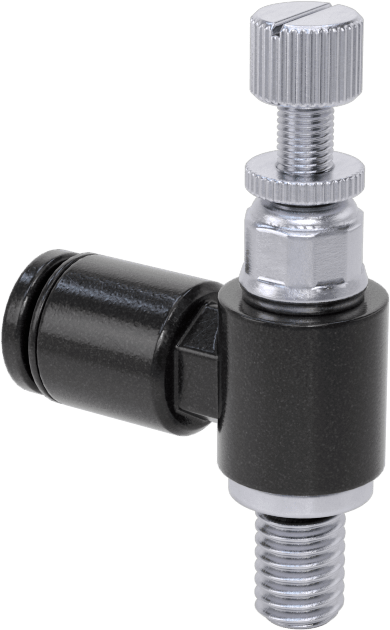 Dirsek Hava Akış Kontrol Vanası, Naylon, 10-32 UNF Giriş x 5/32" Push-Connect Çıkış