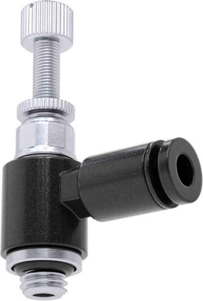 Dirsek Hava Akış Kontrol Vanası, Naylon, 1/8" Push-Connect Giriş x 10-32 UNF Çıkış