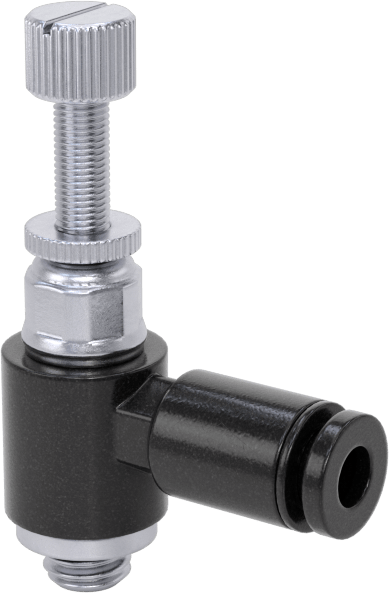 Dirsek Hava Akış Kontrol Vanası, Naylon, 1/8" Push-Connect Giriş x 10-32 UNF Çıkış