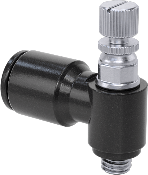 Dirsek Hava Akış Kontrol Vanası, Naylon Gövde, 1/4" Push-Connect x 10-32 UNF Çıkış