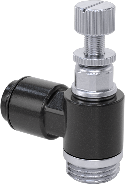 Dirsek Hava Akış Kontrol Vanası, Naylon Gövde, 1/4" Push-Connect Giriş x 1/8 NPT Çıkış