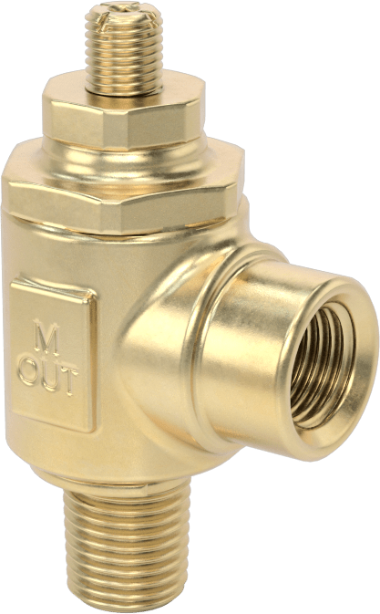 Dirsek Hava Akış Kontrol Vanası, Pirinç 1/4 NPT Erkek Giriş x 1/4 NPT Dişi Çıkış