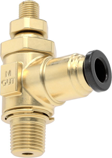 Dirsek Hava Akış Kontrol Vanası, Pirinç 1/8 NPT Giriş x 1/4" Push-Connect Çıkış