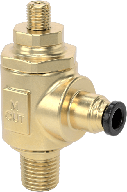 Dirsek Hava Akış Kontrol Vanası, Pirinç 1/4 NPT Giriş x 1/4" Push-Connect Çıkış