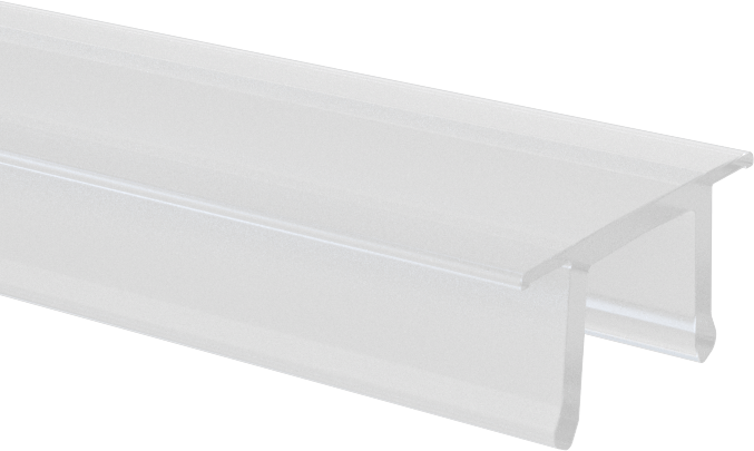 T-Yuvalı Çerçeve Toz Kapağı, 1-1/2" ve 40 mm Yüksek Tek Ray için, 6' Uzunluk, Şeffaf