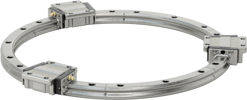 Eğriler için Bilyalı Rulmanlı Taşıyıcı ve Kılavuz Ray, 100 mm Ray Kıvrım Yarıçaplı Yuvarlak Ray, 630 mm Uzunluk