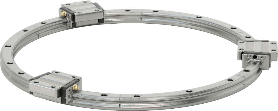 Eğriler için Bilyalı Rulmanlı Taşıyıcı ve Kılavuz Ray, 150 mm Ray Bükülme Yarıçapına Sahip Yuvarlak Ray, 940 mm Uzunluk