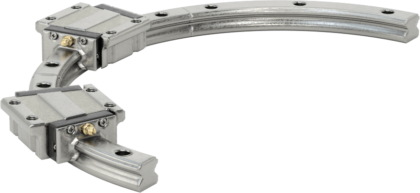 Eğriler için Bilyalı Rulmanlı Taşıyıcı ve Kılavuz Ray, 100 mm Bükülme Yarıçaplı Yarım Yuvarlak Ray, 310 mm Uzunluk