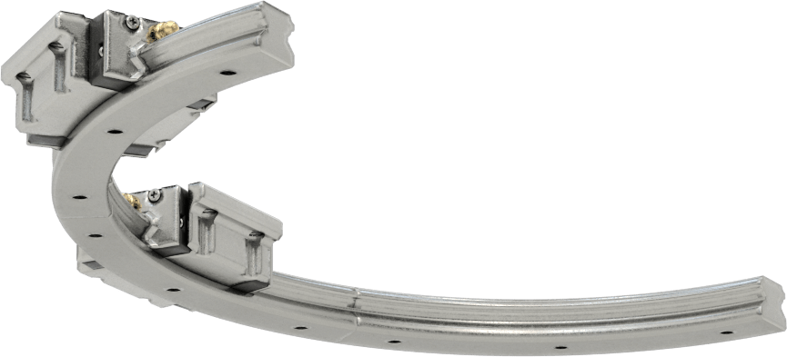 Eğriler için Bilyalı Rulmanlı Taşıyıcı ve Kılavuz Ray, 100 mm Bükülme Yarıçaplı Yarım Yuvarlak Ray, 310 mm Uzunluk