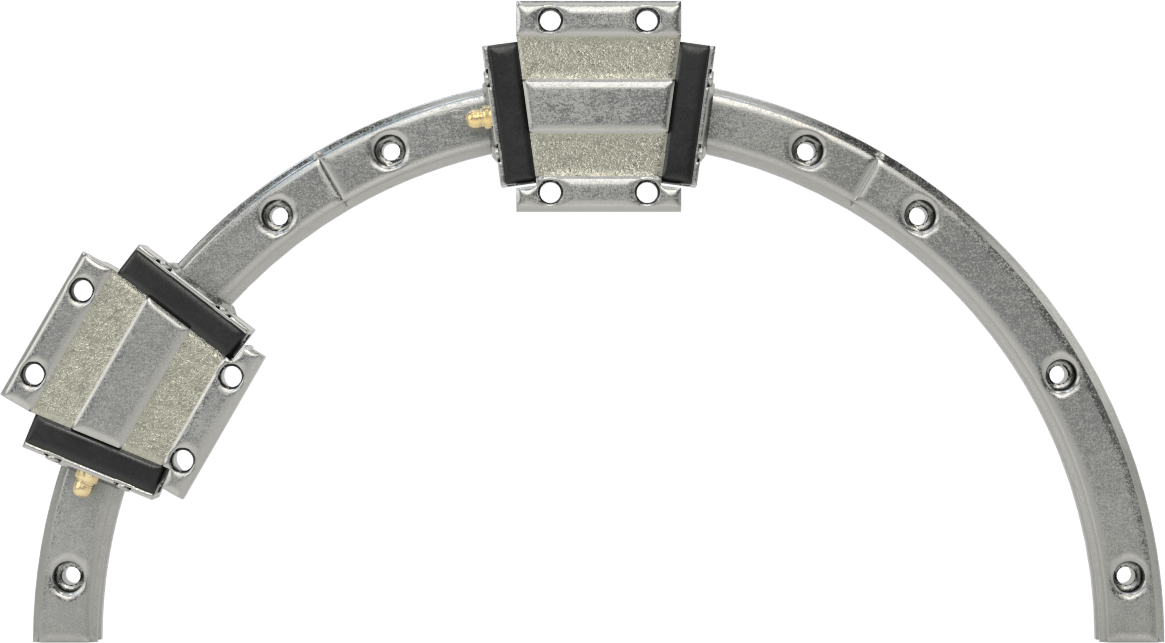 Eğriler için Bilyalı Rulmanlı Taşıyıcı ve Kılavuz Ray, 100 mm Bükülme Yarıçaplı Yarım Yuvarlak Ray, 310 mm Uzunluk