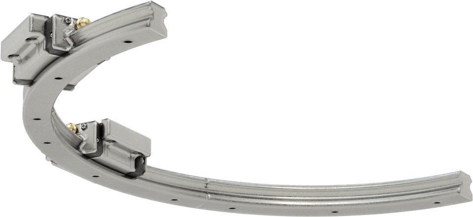 Eğriler için Bilyalı Rulmanlı Taşıyıcı ve Kılavuz Ray, 150 mm Ray Kıvrım Yarıçapına Sahip Yarım Yuvarlak Ray, 470 mm Uzunluk