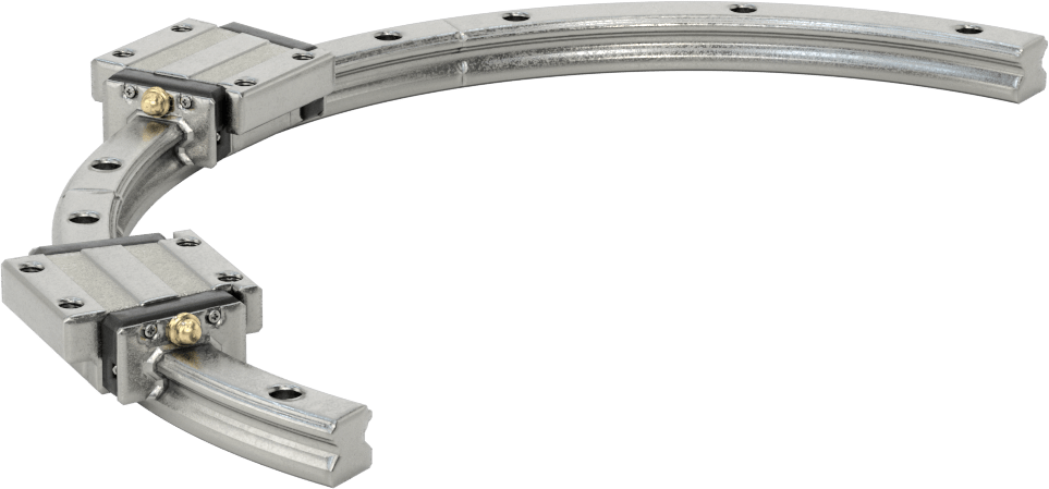 Eğriler için Bilyalı Rulmanlı Taşıyıcı ve Kılavuz Ray, 150 mm Ray Kıvrım Yarıçapına Sahip Yarım Yuvarlak Ray, 470 mm Uzunluk