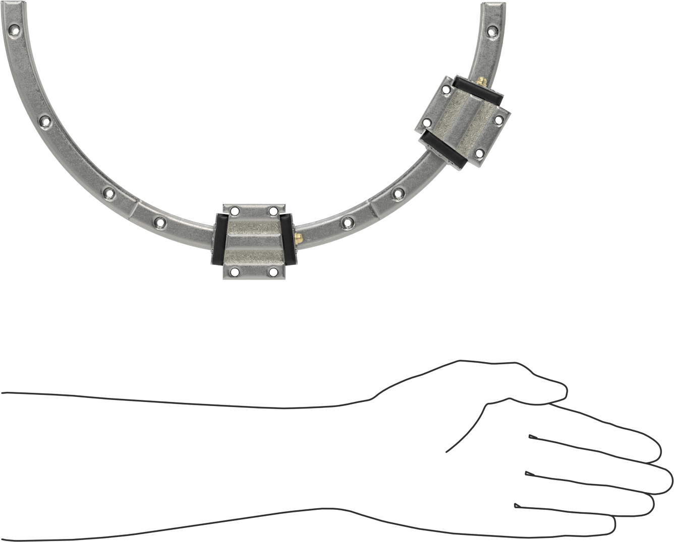 Eğriler için Bilyalı Rulmanlı Taşıyıcı ve Kılavuz Ray, 150 mm Ray Kıvrım Yarıçapına Sahip Yarım Yuvarlak Ray, 470 mm Uzunluk