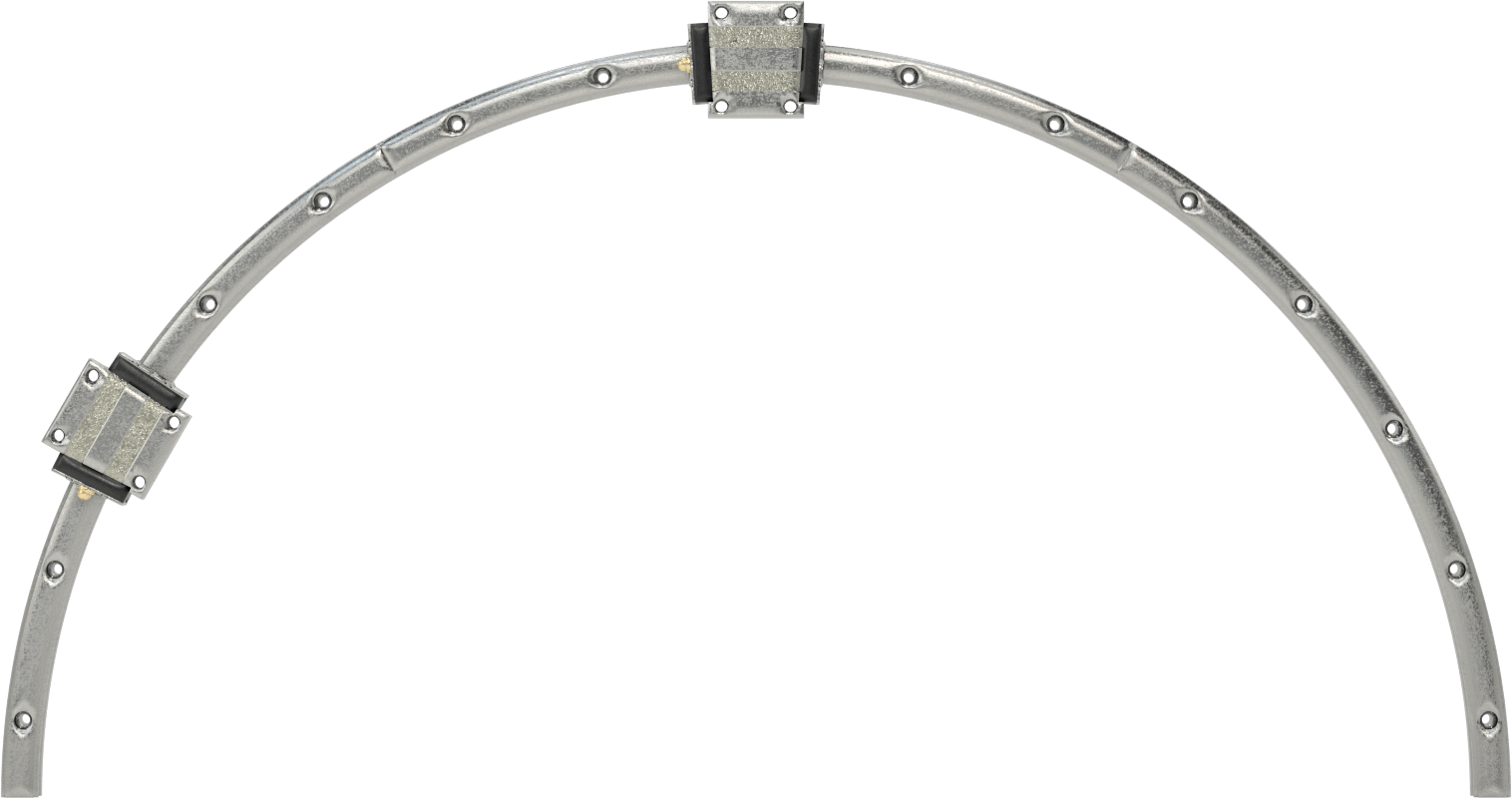 Eğriler için Bilyalı Rulmanlı Taşıyıcı ve Kılavuz Ray, 300 mm Ray Bükülme Yarıçapına Sahip Yarım Yuvarlak Ray, 940 mm Uzunluk