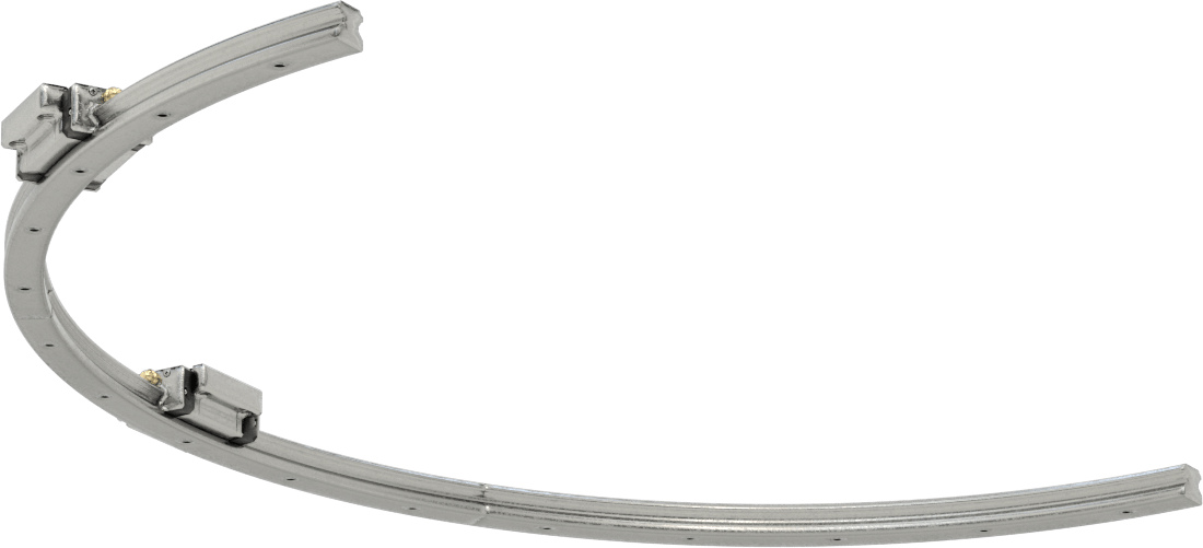 Eğriler için Bilyalı Rulmanlı Taşıyıcı ve Kılavuz Ray, 300 mm Ray Bükülme Yarıçapına Sahip Yarım Yuvarlak Ray, 940 mm Uzunluk