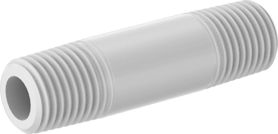 Kimyasallar için Yüksek Sıcaklık PTFE Boru, Her İki Ucu Dişli, 2" Uzunluk, 1/4 NPT Erkek