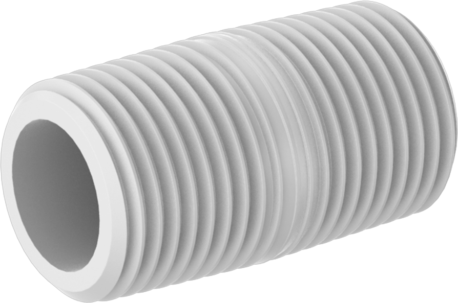 Kimyasallar için Yüksek Sıcaklık PTFE Boru, Her İki Ucu Dişli, 1-1/2" Uzunluk, 1/2 NPT Erkek