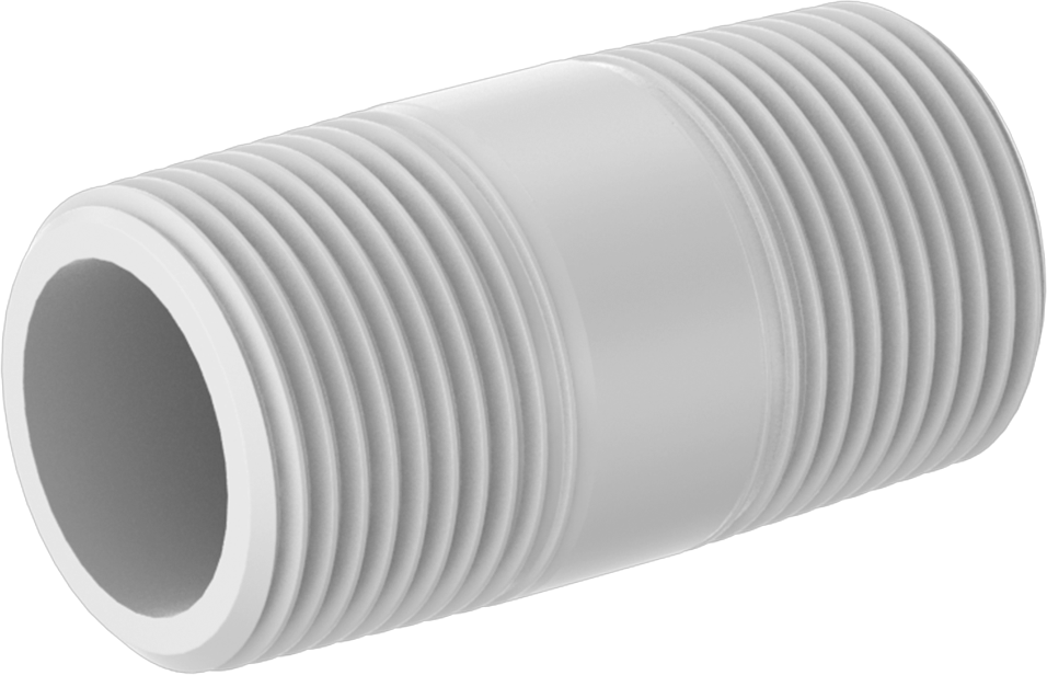 Kimyasallar için Yüksek Sıcaklık PTFE Boru, Her İki Ucu Dişli, 2" Uzunluk, 3/4 NPT Erkek
